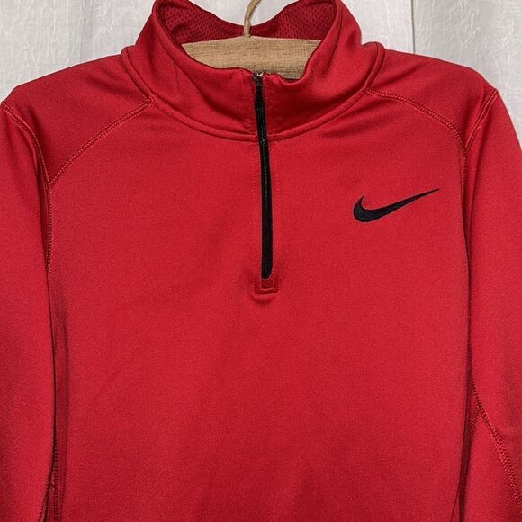 Nike S Therma-Fit Red Quarter Zip Fleece Interior Athletic Pullover Sweatshirt - Picture 3 of 13
